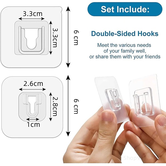 Double Sided Adhesive Hooks 16 pcs. Wall Hooks for Hanging, Self Adhesive Hooks - Picture 3 of 8